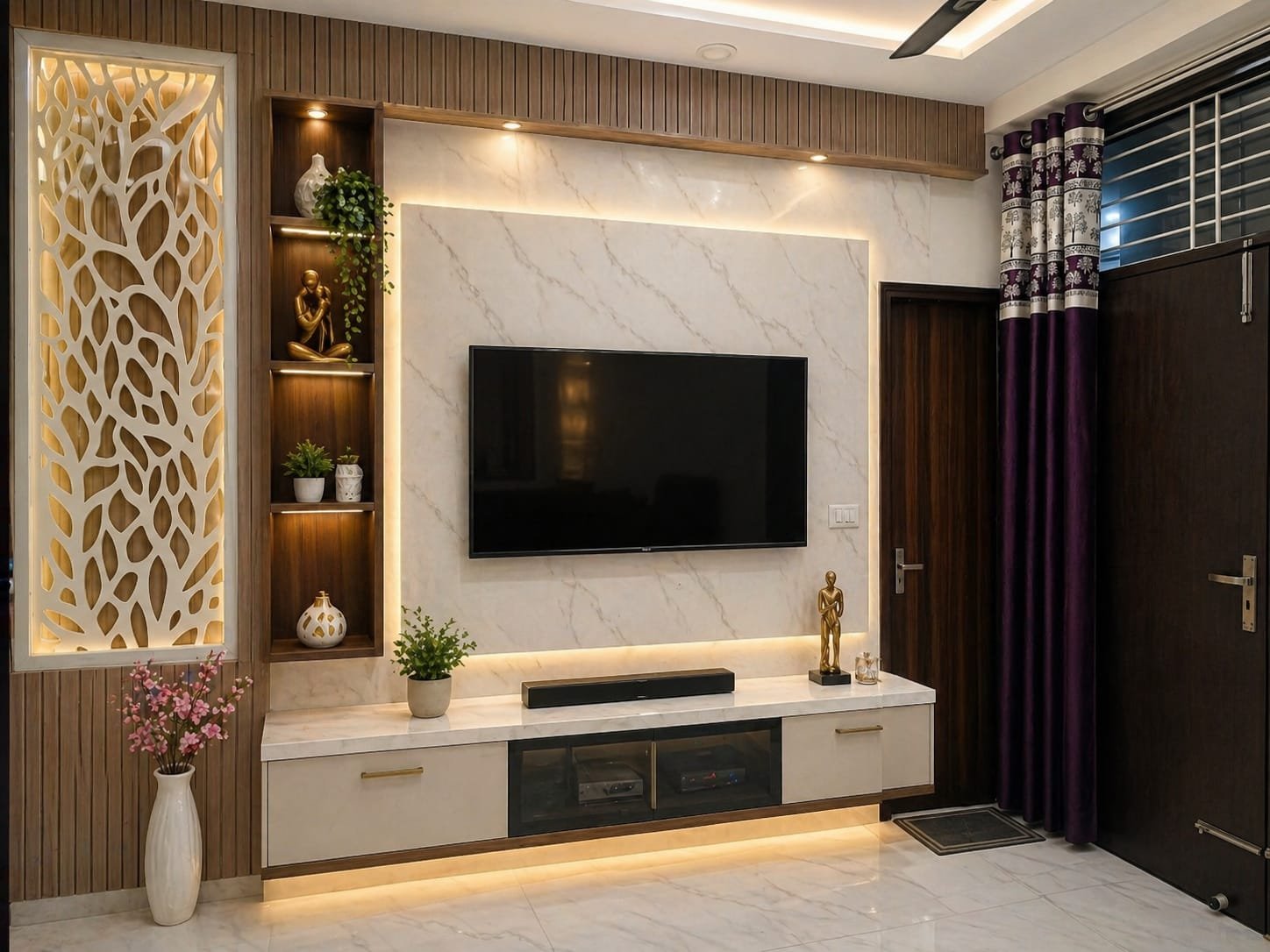 Modern PVC panel TV wall design in Ghaziabad